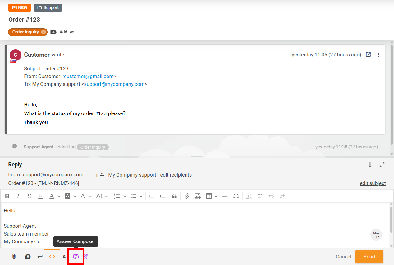 AI aģents, kas sagatavo biļetes atbildi