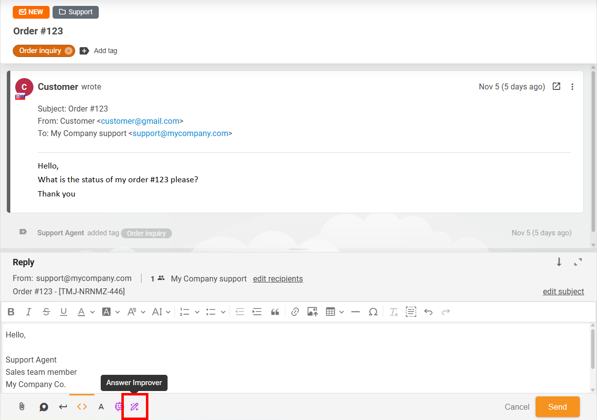 Atbilžu uzlabošanas rīka logs — vispārējais skats