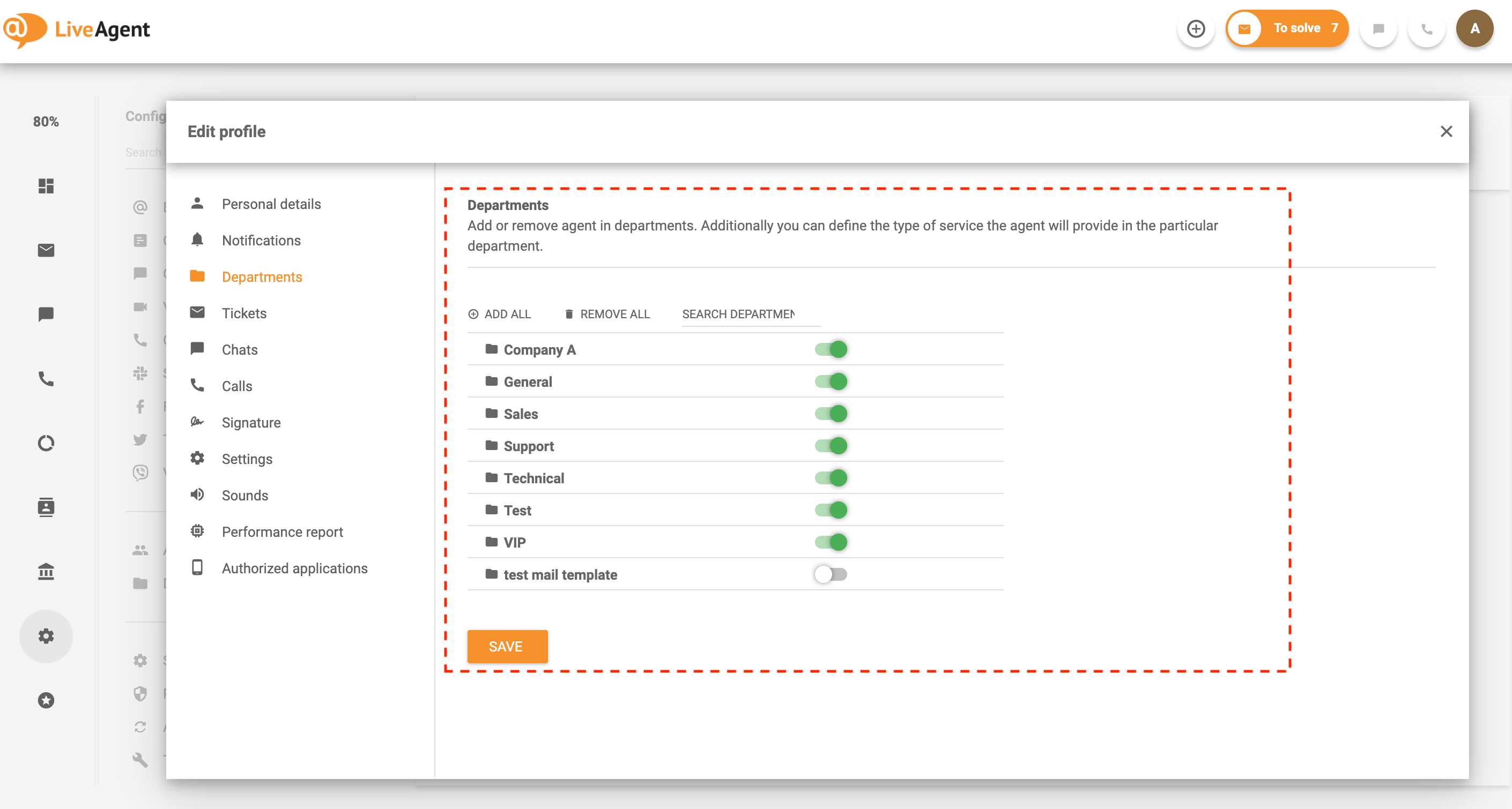 Piešķirt agentus departamentiem-LiveAgents
