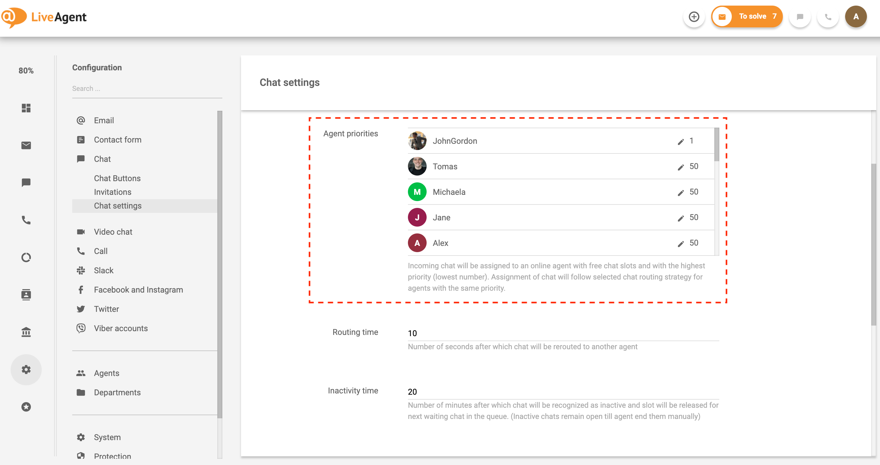 Automātiskā tērzēšanas sadalīšana aģentu prioritātes