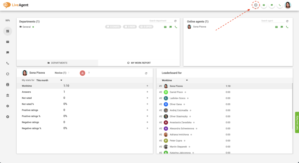 Noklikšķiniet uz plus pogas LiveAgent