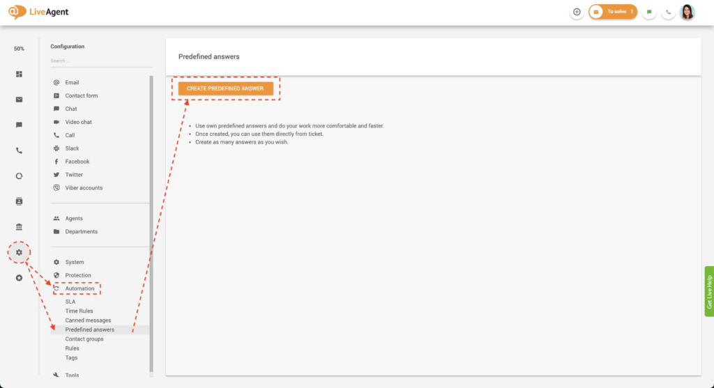 Iepriekš definēto atbilžu izveidošana LiveAgent