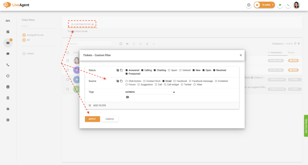Pielāgota filtra opcijas