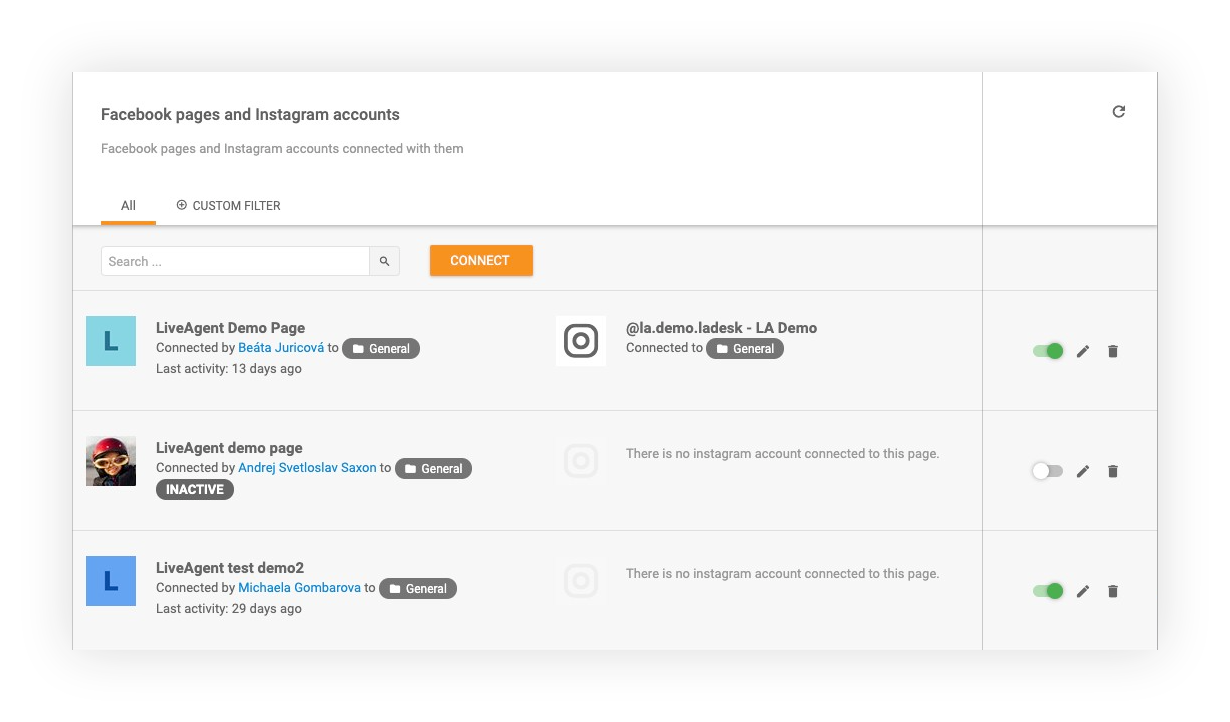 Facebook un Instagram savienoti LiveAgent