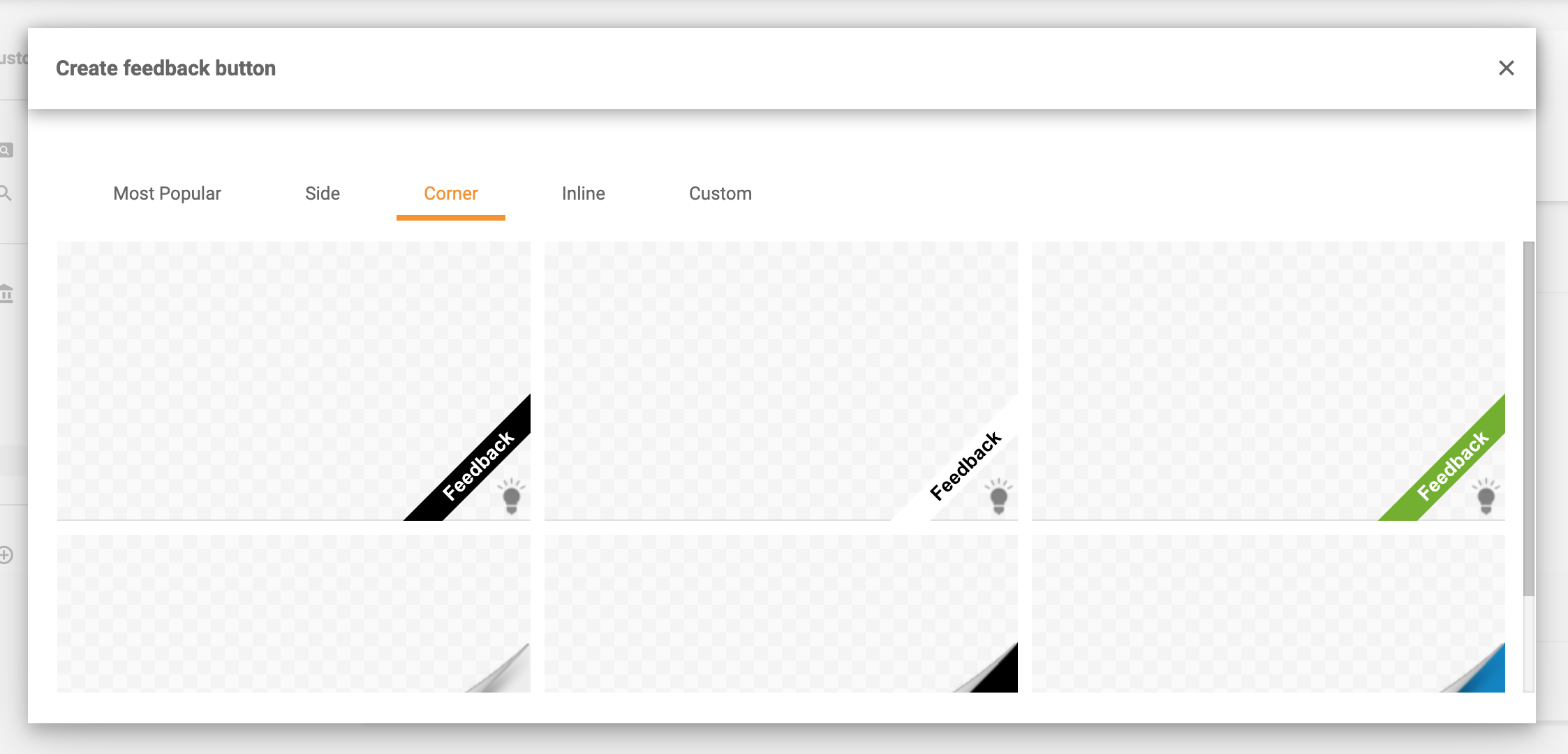 Stūra atsauksmju pogas