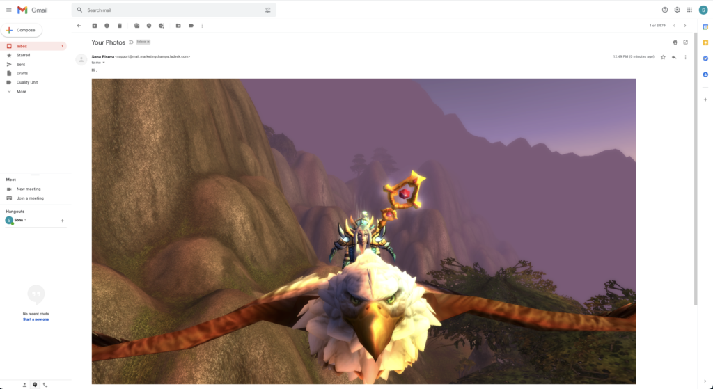 Iekļauta ielīmēta attēla piemērs e-pastā