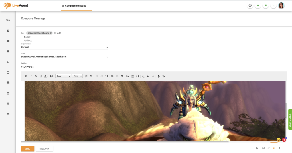 Iekļauta attēla ielīmēšana LiveAgent