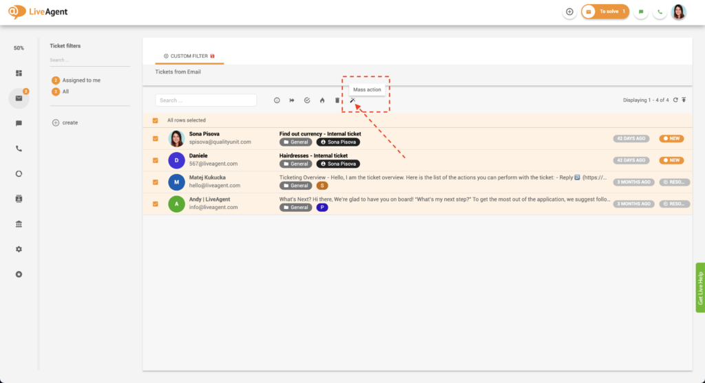 Masveida darbības poga