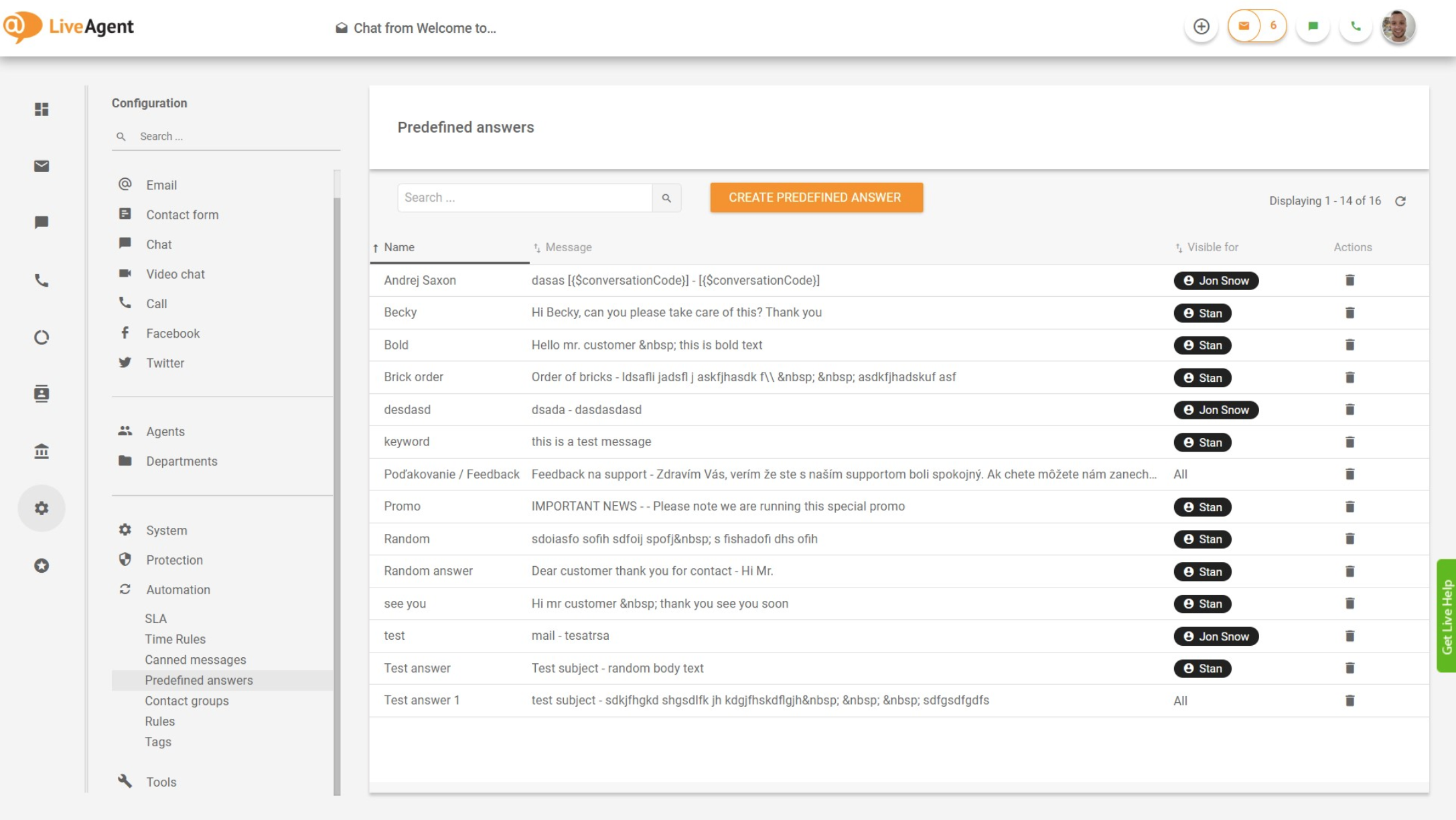 LiveAgent – Iepriekš definēto atbilžu pārskats