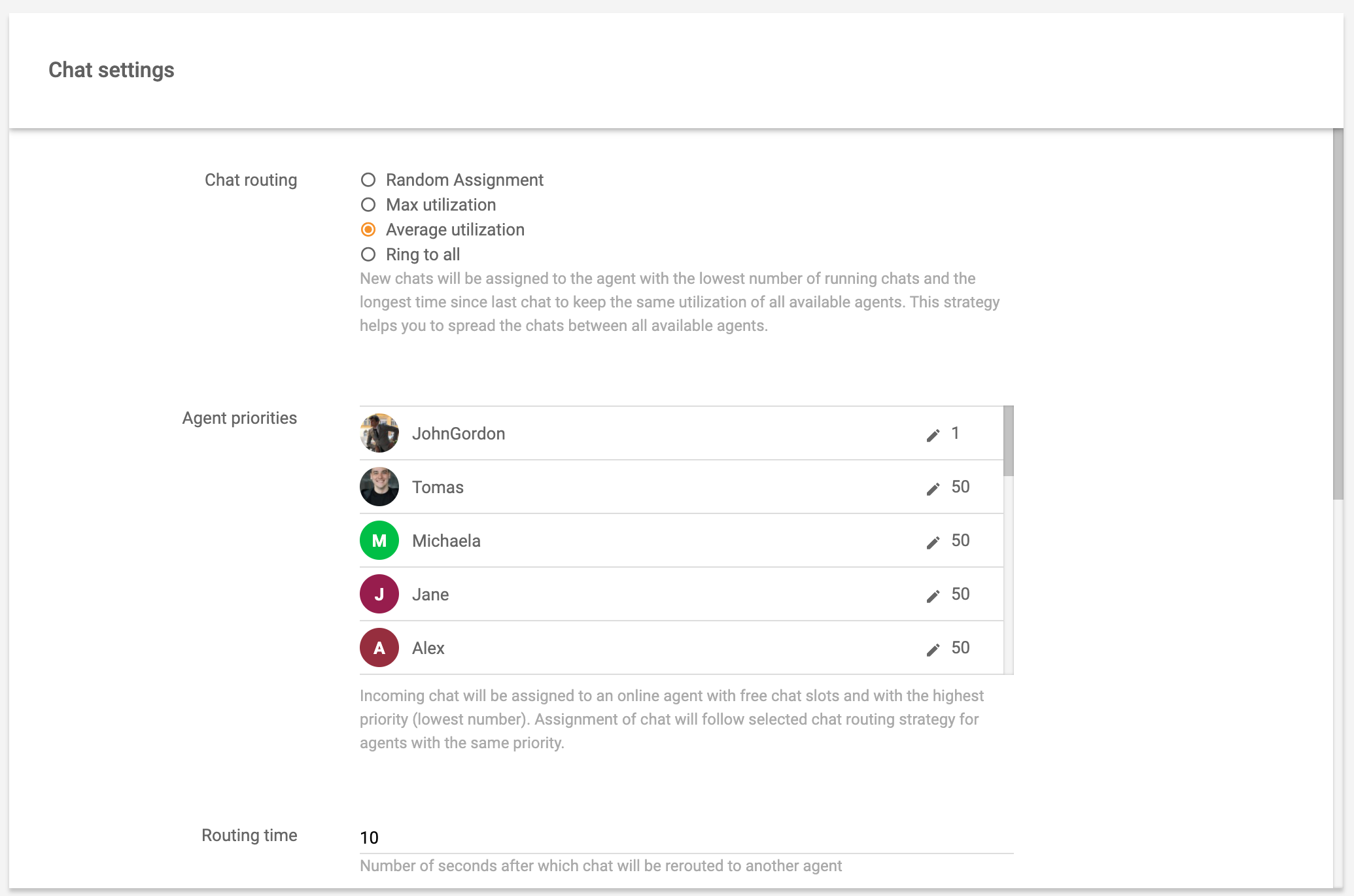 Reālā laika tērzēšanas iestatījumi maršrutēšana LiveAgent