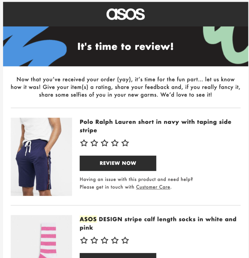 Asos pēcpirkuma e-pasta veidne