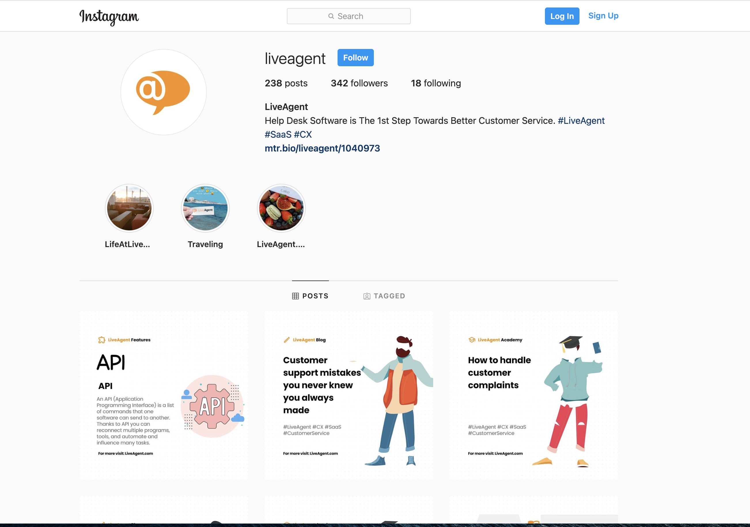 LiveAgent Instagram lapas priekskats