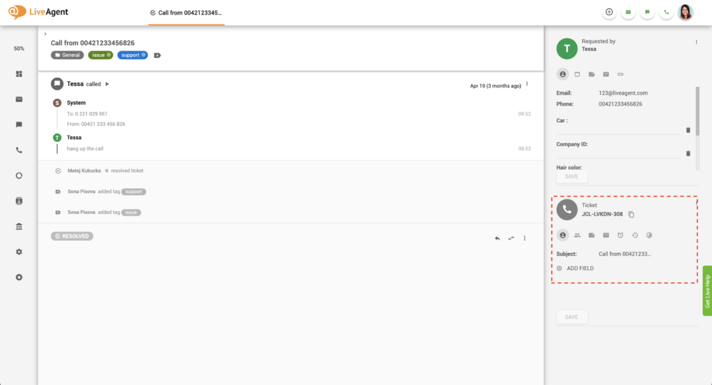Biļešu informācijas panelis LiveAgent