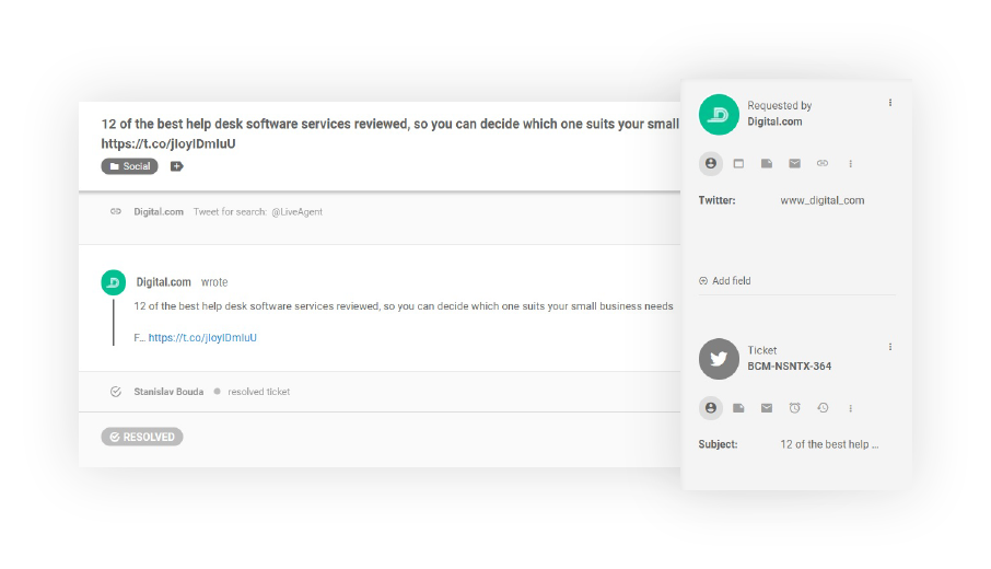 Twitter biļete LiveAgent