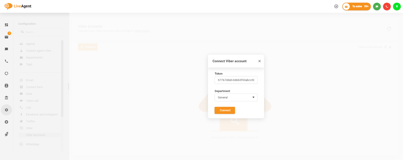 Marķiera ievietošana savienošanas Viber konta logā