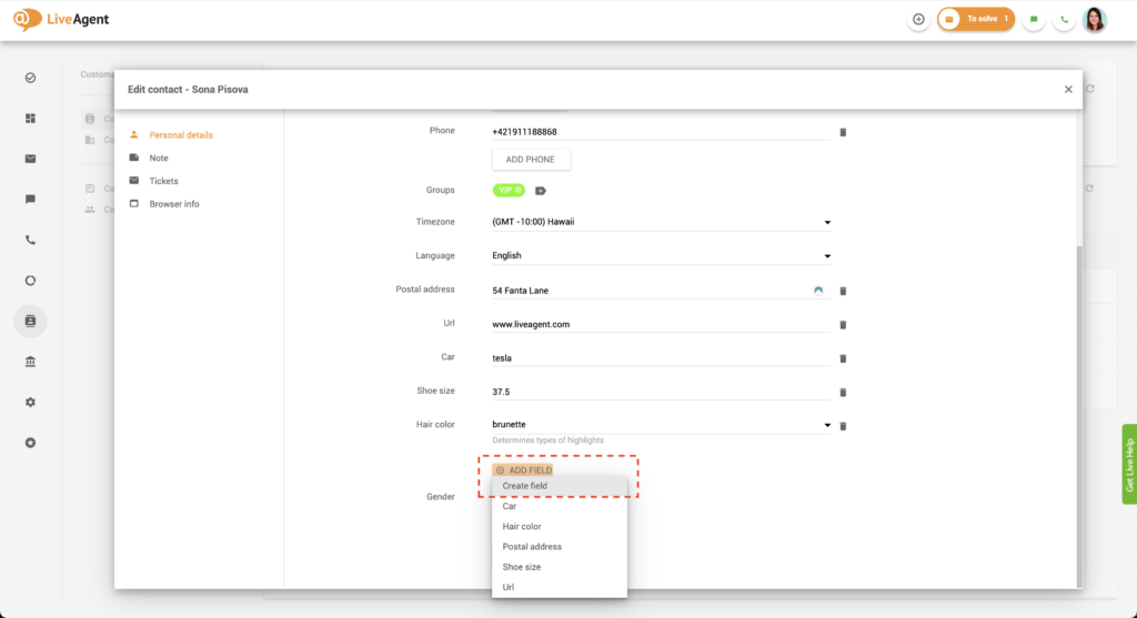 Creating field in contact