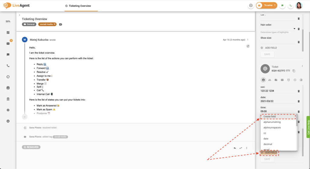 Jauna biļešu lauka pievienošana biļešu skatā