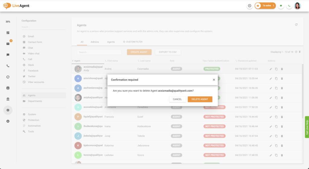 Dzēst aģenta apstiprinājumu