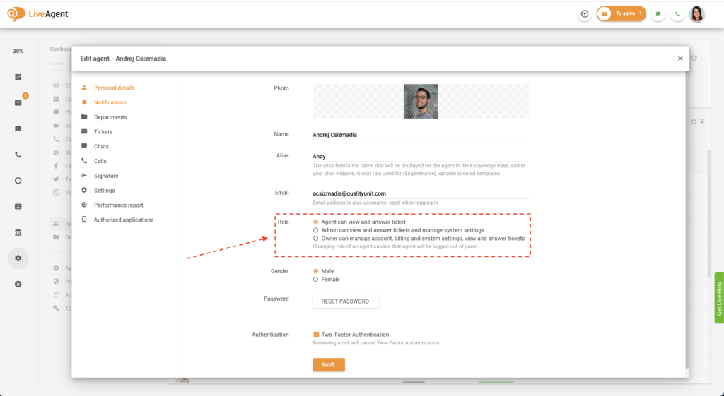 Rediģēt aģenta lomu