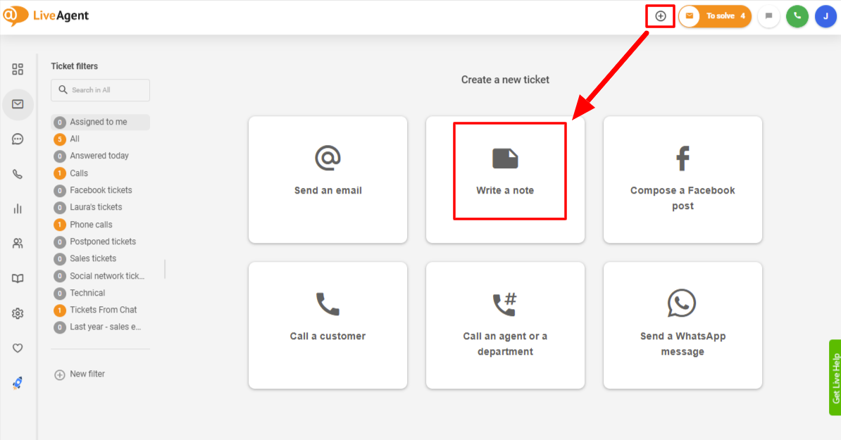 LiveAgent izmantojiet iekšējās piezīmes, lai izveidotu biļeti