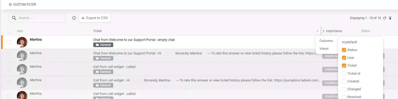 Noteiktu kolonnu vai skatījumu CSV eksports
