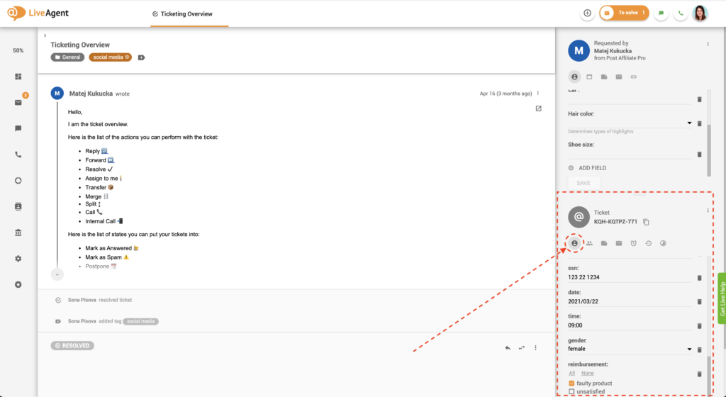 Biļešu lauki biļešu skatā