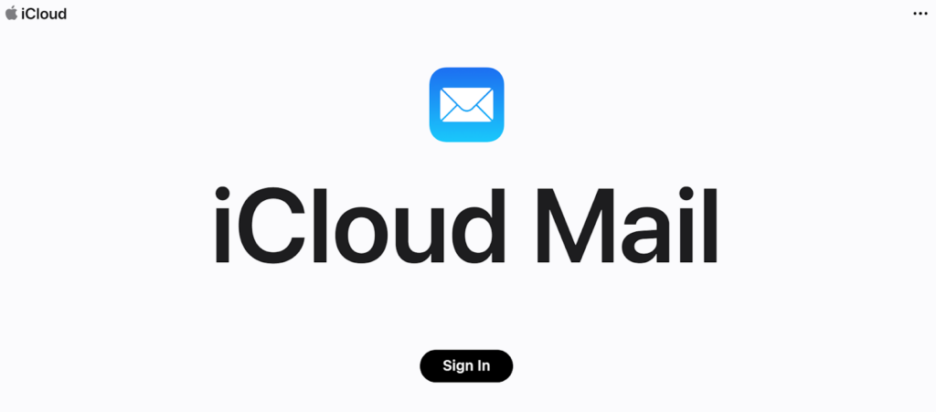 iCloud Mail sākumlapa