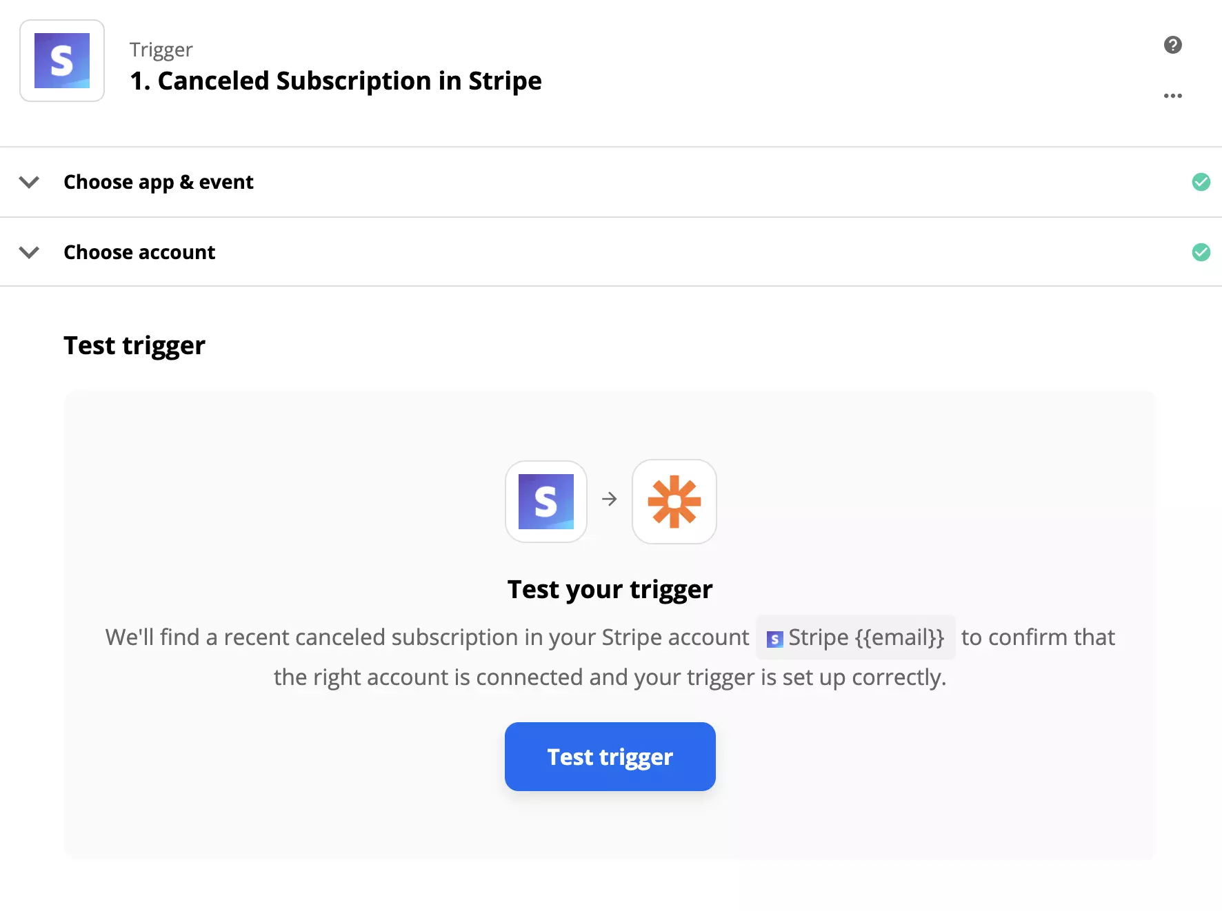 Stripe trigeris tests Zapier