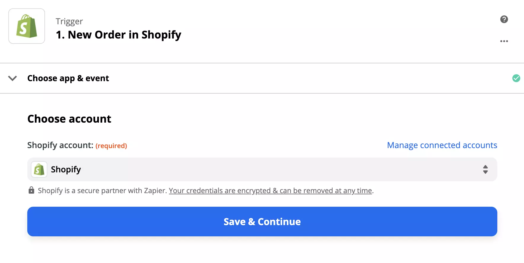 Shopify trigger konfigurācija Zapier