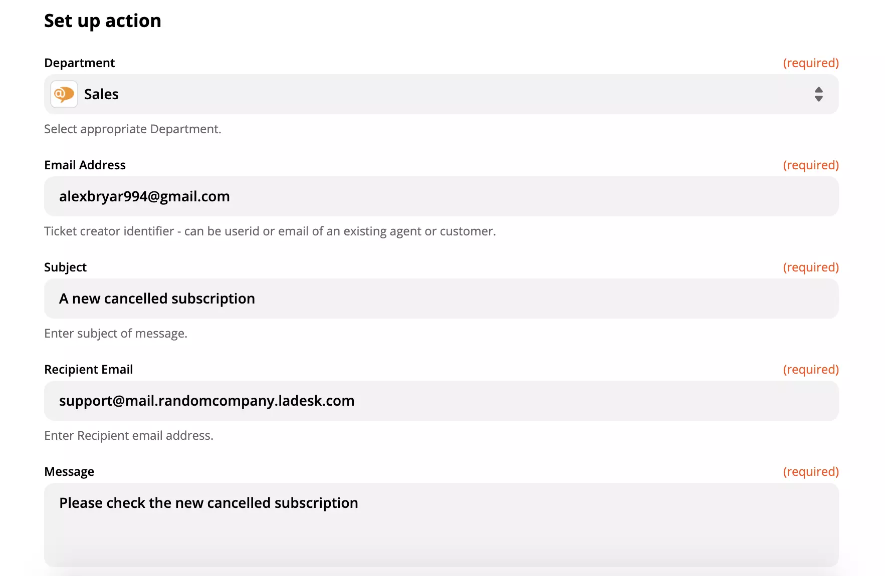 Piemērs LiveAgent darbības iestatīšanai