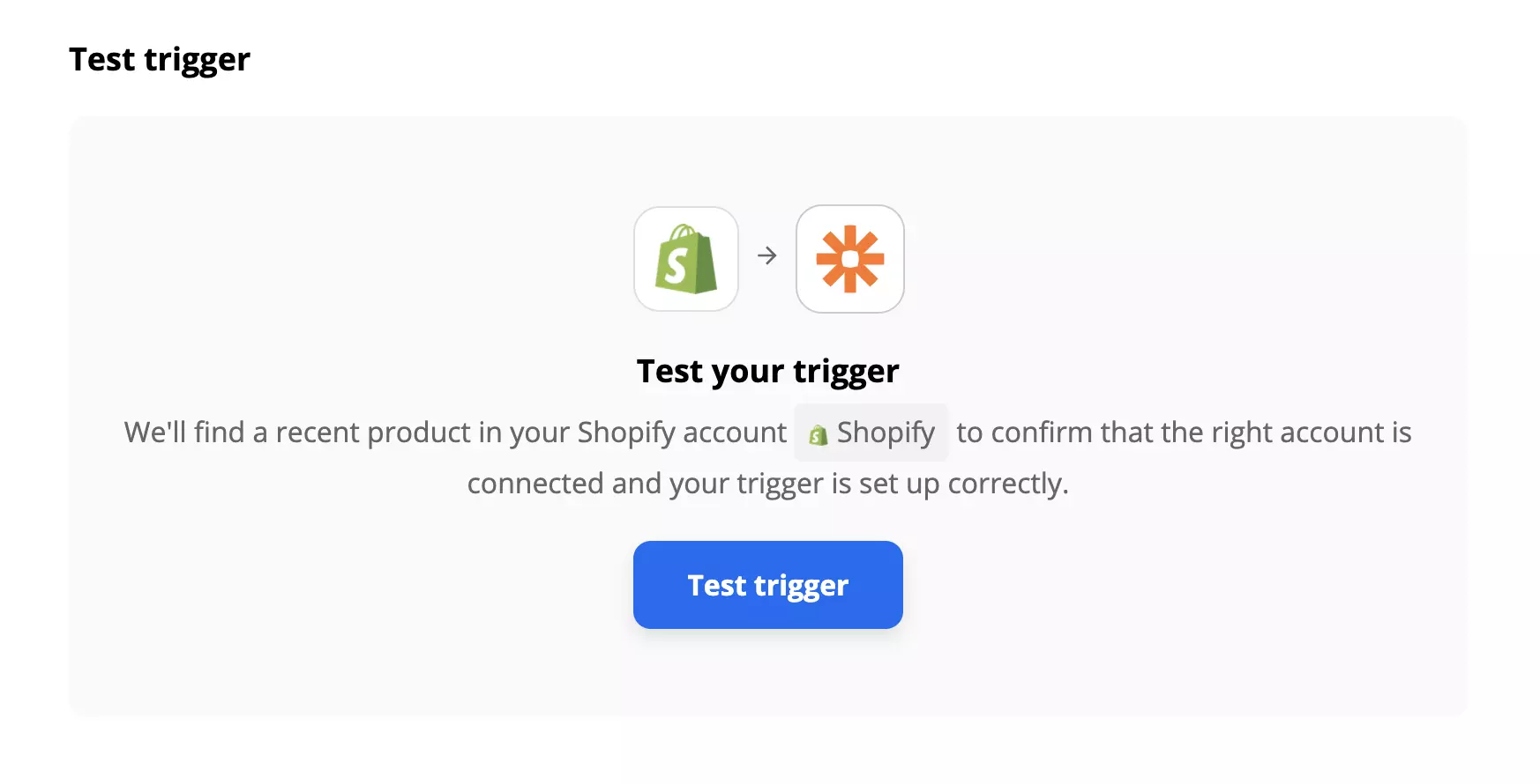 Trigger tests Shopify uz Zapier
