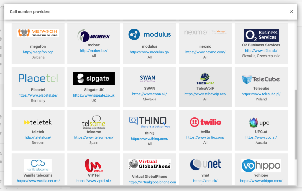 Zvanu numuru sniedzēji ar LiveAgent