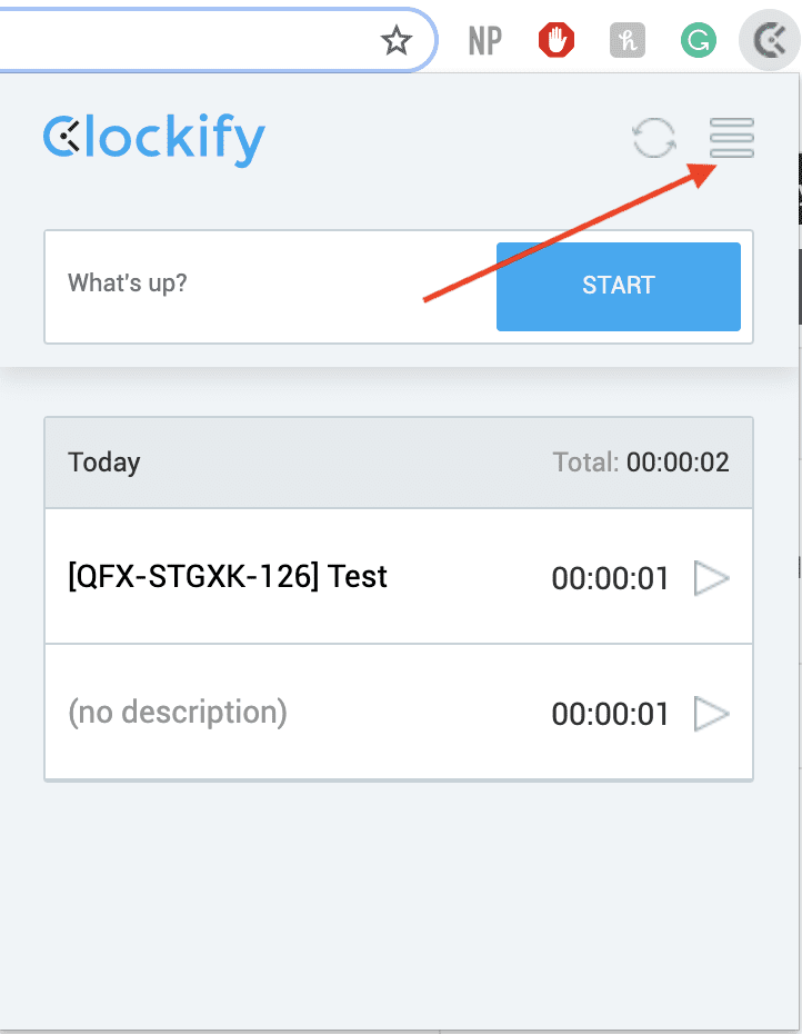 Clockify paplašinājuma opcijas