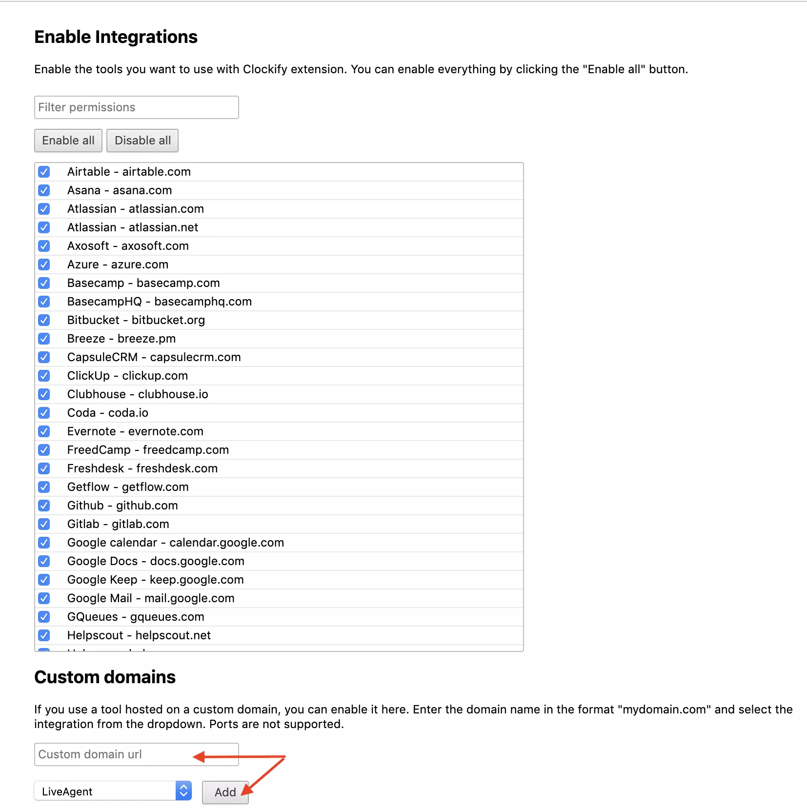 Clockify domēna konfigurācija