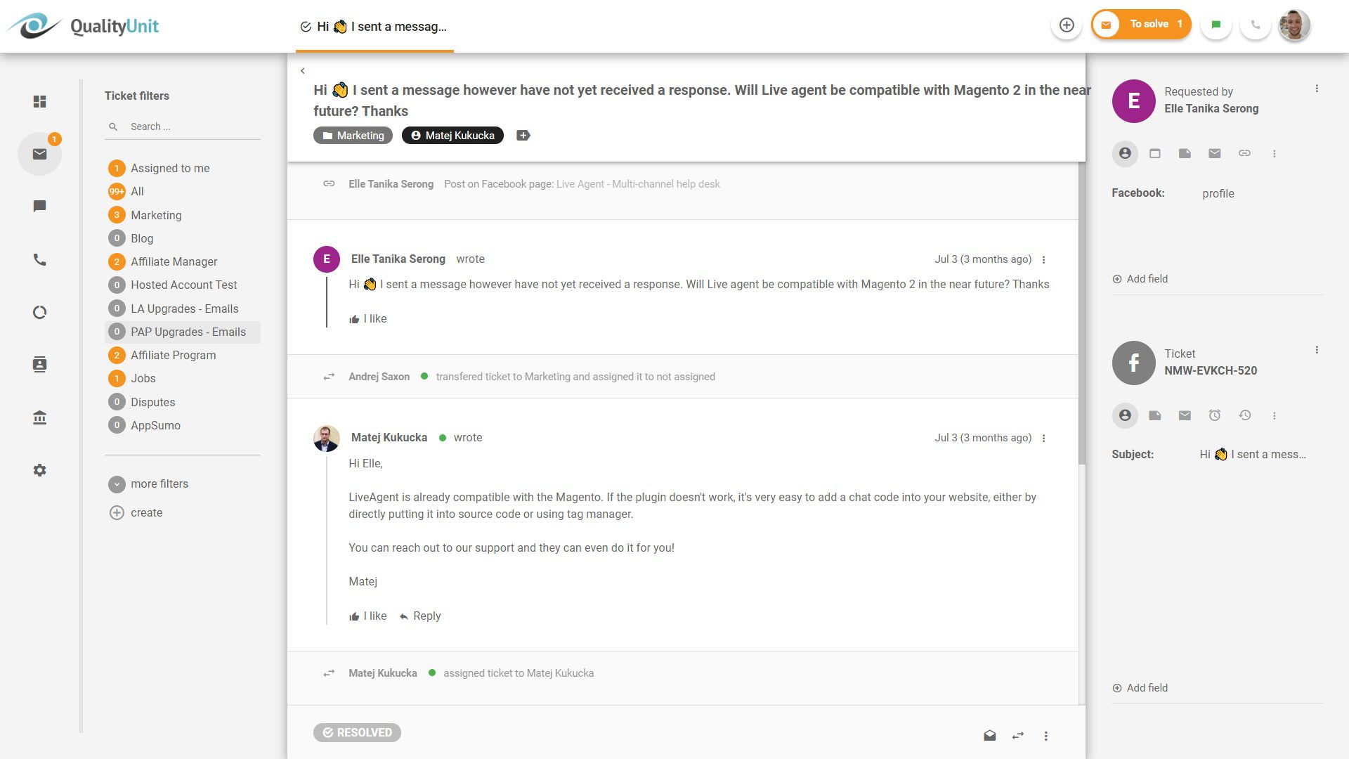 Atbildēšana uz Facebook ierakstiem no LiveAgent