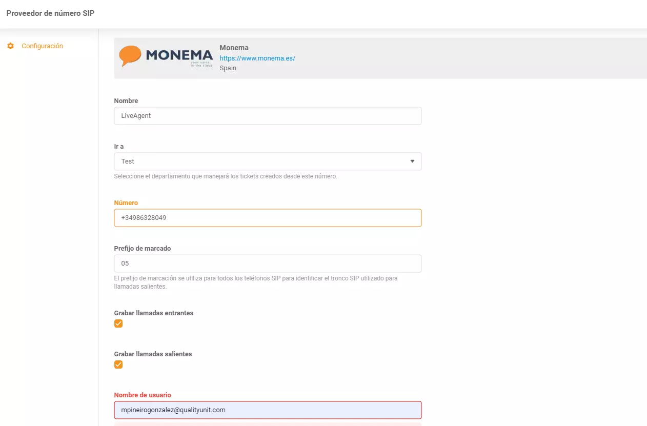 Monema LiveAgent integrācija