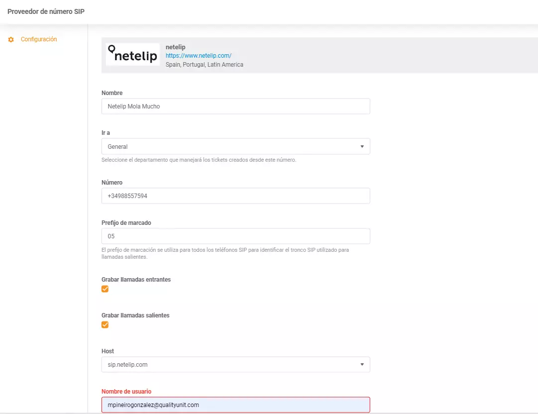 Netelip LiveAgent integrācijas akreditācijas dati