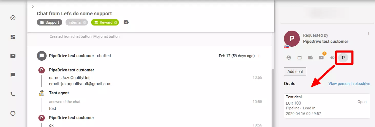 PipeDrive integrācijas funkcijas LiveAgent