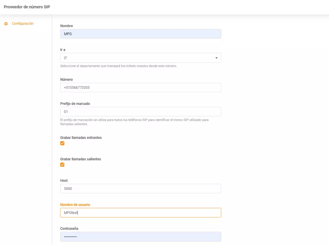 PortalPBX akreditācijas datu ievade