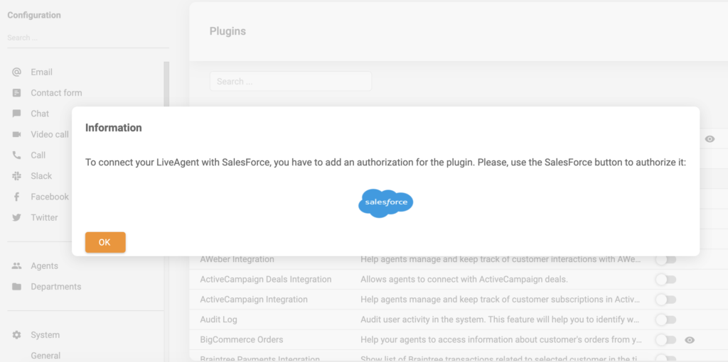 Salesforce integrācijas pierakstīšanās