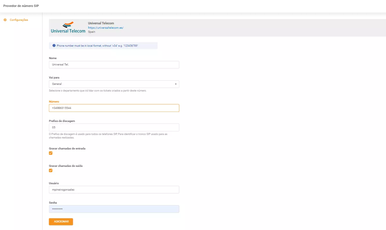 Universal Telecom akreditācijas dati