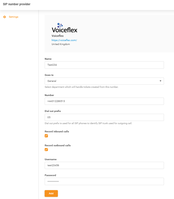 Voiceflex akreditācijas datu ievade