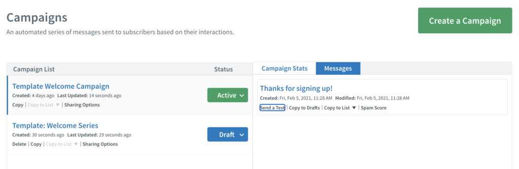 AWeber kampāniju priekšskatījums