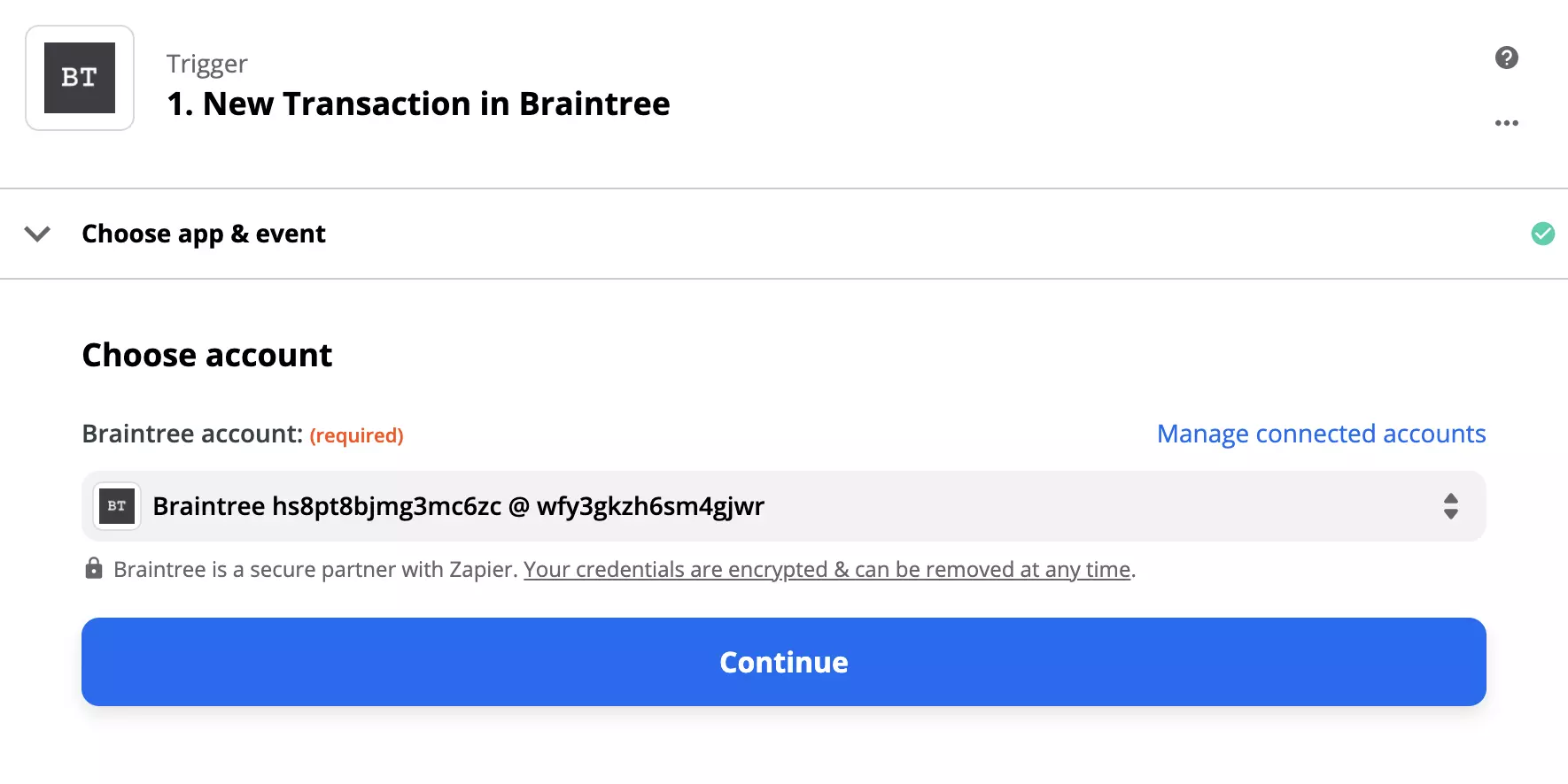 Braintree trigeru konfigurācija Zapier