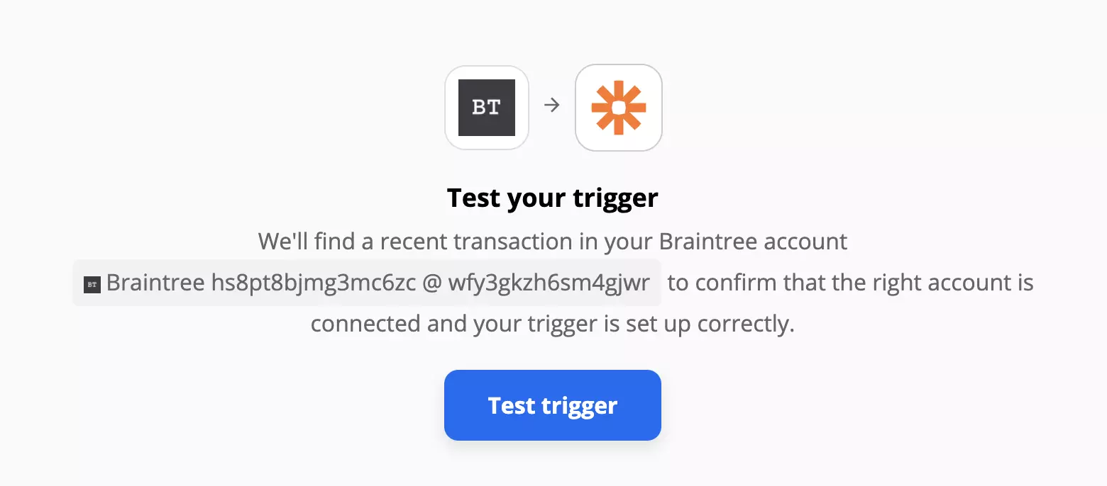 Braintree trigeru pārbaude Zapier