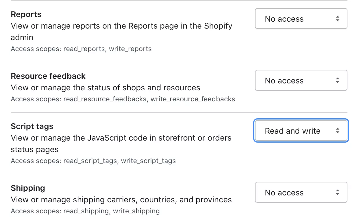 Manuāli mainiet atļaujas, lai atļautu LiveAgent piekļūt Shopify datiem