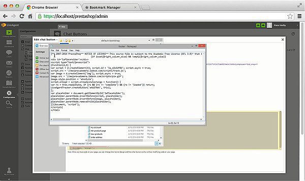 Prestashop LiveAgent integrācija - rediģējiet kājeni