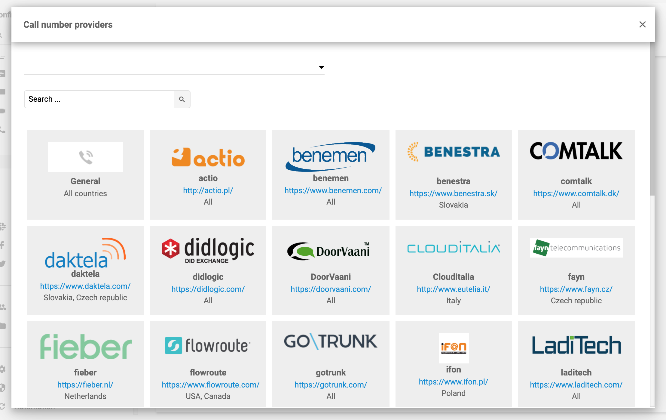 LiveAgent zvanu numuru sniedzēji