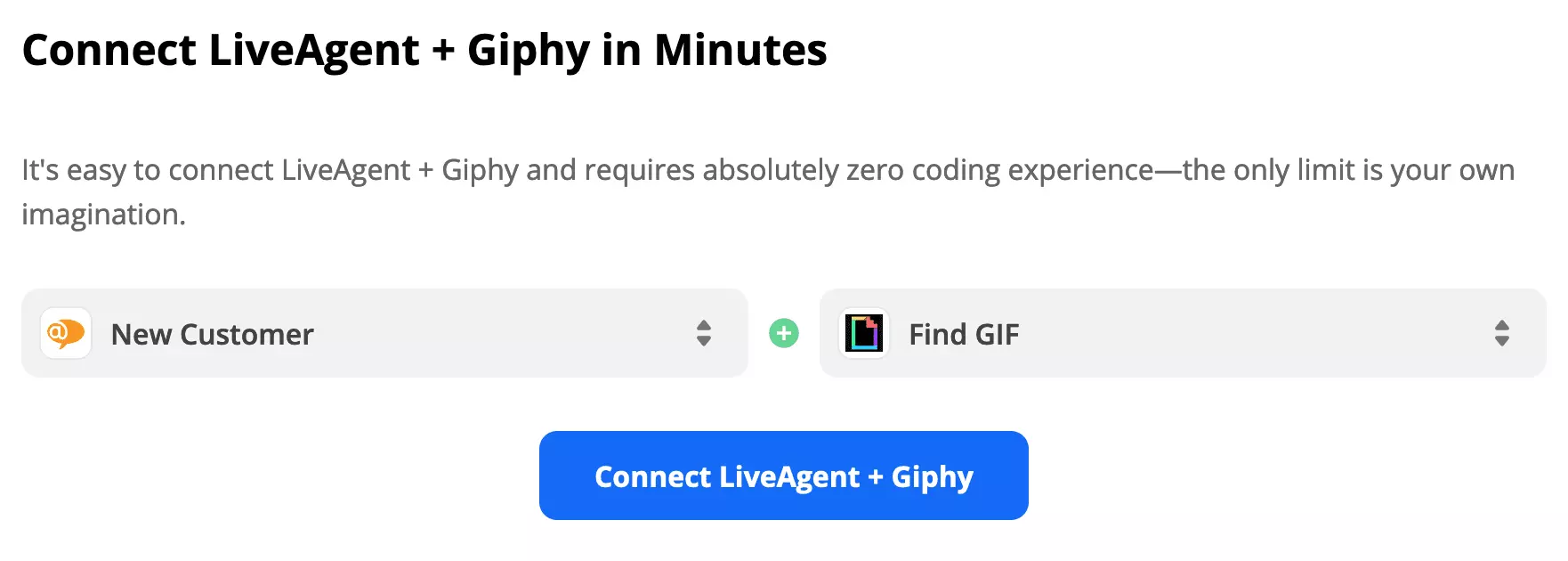LiveAgent trigers un Giphy darbība izvēlēta Zapier