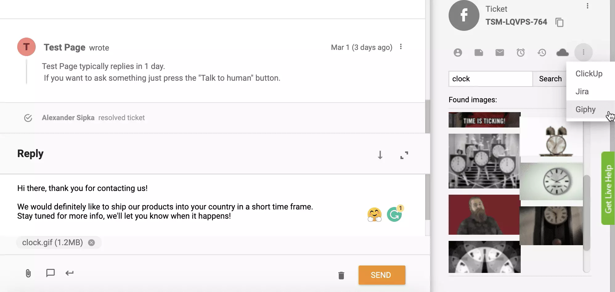 Giphy integrācija aktivizēta un darbojas LiveAgent biļešu sistēmā
